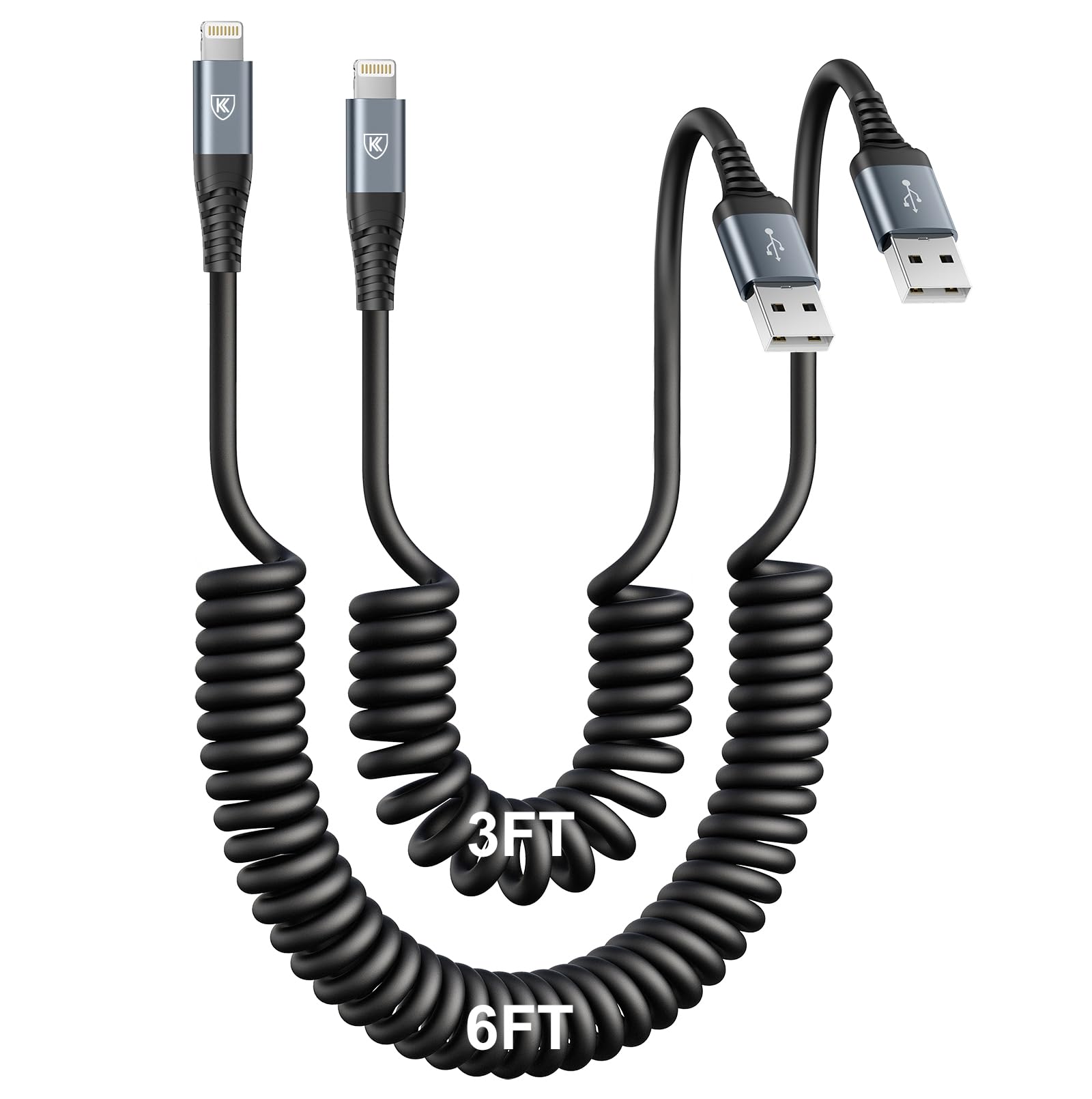Photo 1 of iPhone Charger Cable for Car [3FT+6FT], Coiled Lightning Cable [Apple MFi Certified] 2 Pack Lightning Cord Compatible with iPhone14 13/12/11 Pro Max/XS MAX/XR/XS/X/8/7/Plus/6S iPad/iPod-Black
