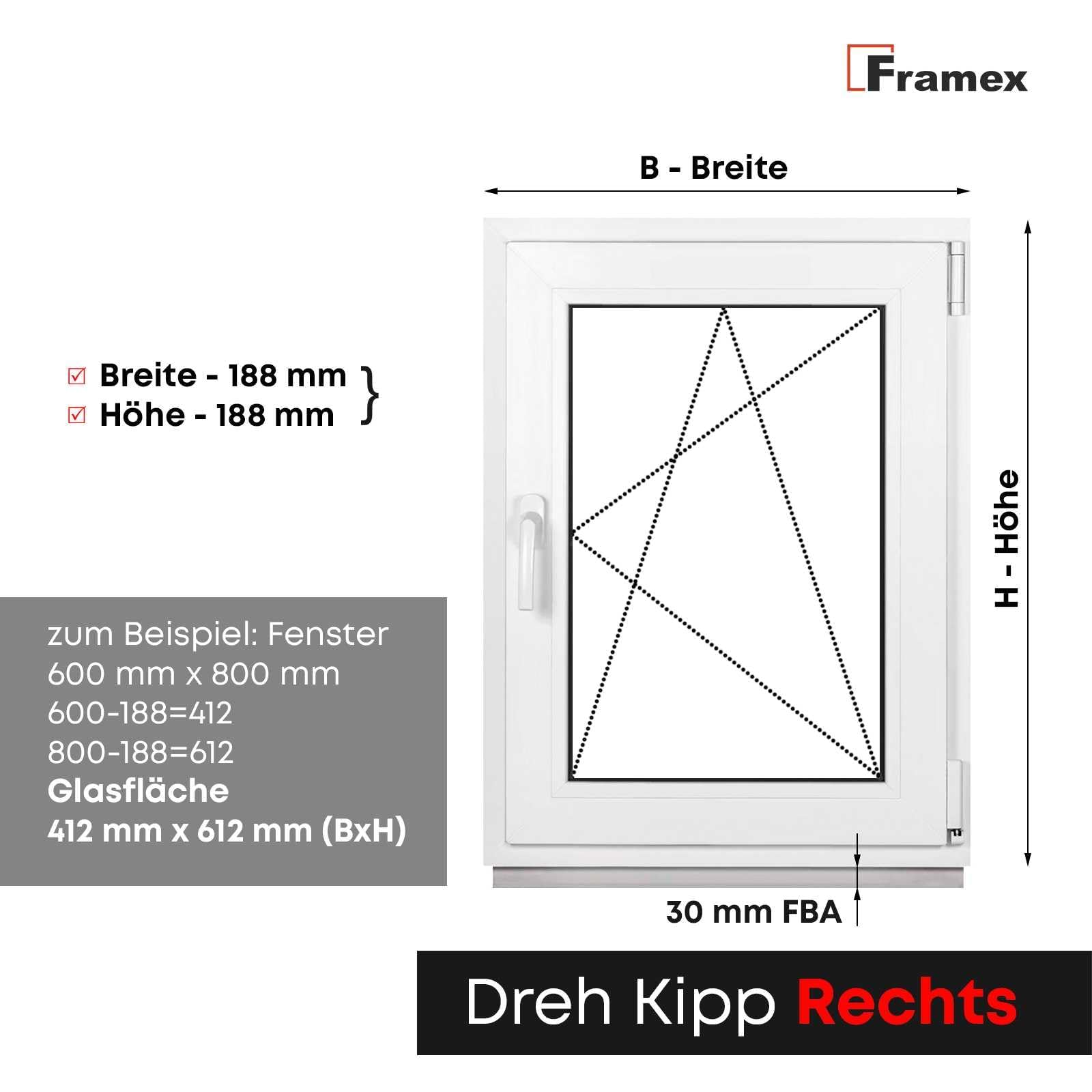 Finestra per cantina in plastica, finestra bianca, larghezza x altezza 40 x 80 cm (400 x 800 mm), vetro doppio (32 mm), ribaltabile, DIN destra - Premium - Tutte le dimensioni