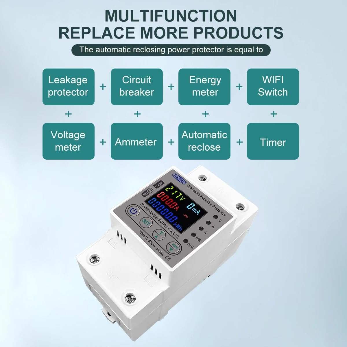 Generisch Leitungsschutzschalter, Sicherungsautomat 63A 80A WiFi Smart Energy Meter Kwh Metering Circuit Breaker Timer Mit Spannung Strom Und Leckage Schutz(80A)