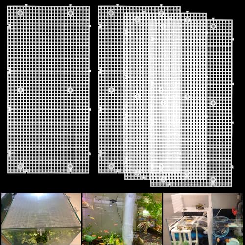 Adjustable Aquarium Fish Tank Divider Filter Bottom DIY Plastic Grid Fish Tank Isolation Board Plastic Egg Crate Tray(White 4pcs 11.8X5.9 Inch with 0.15 Inch Hole)