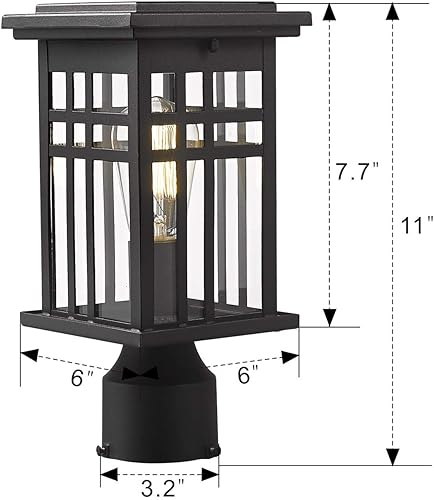 Miniatura 6 de zeyu 20068-P BK - Lámpara de poste para exteriores, con pantalla de vidrio transparente y acabado negro, 20068-P BK