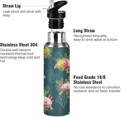 Miniatura 3 de Axolotls Stainless Steel Water Bottle 32 Oz Leakproof Water Bottles, BPA-Free Sports Water Bottle