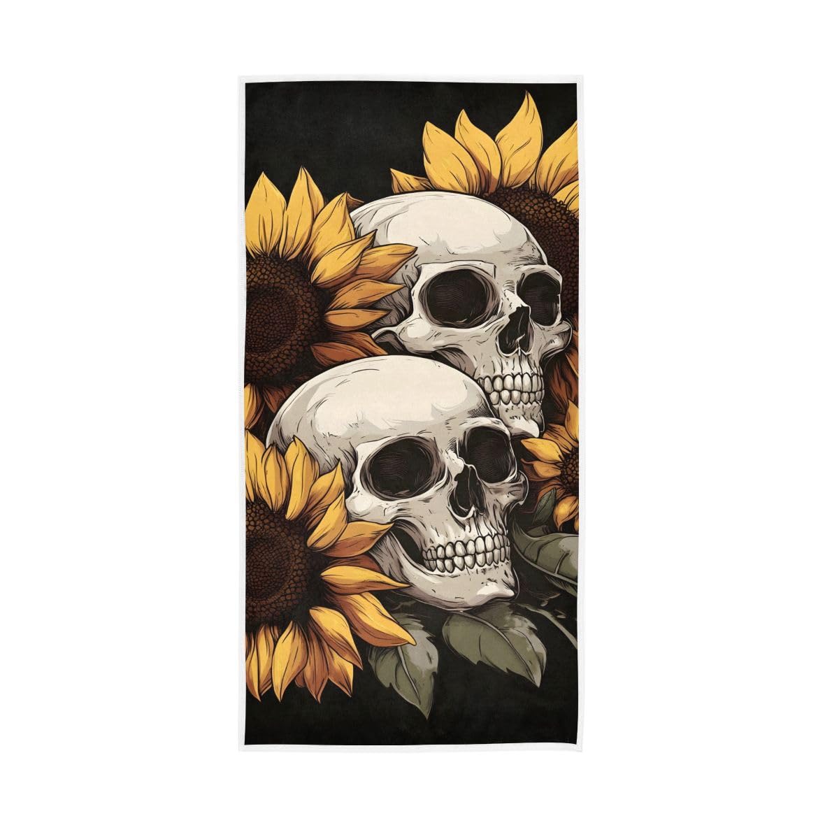 LSRCPD Skulls and Sunflowers Dark Hand Towels, Decorative Hand Towels for Bathroom 15 x 30 Inches