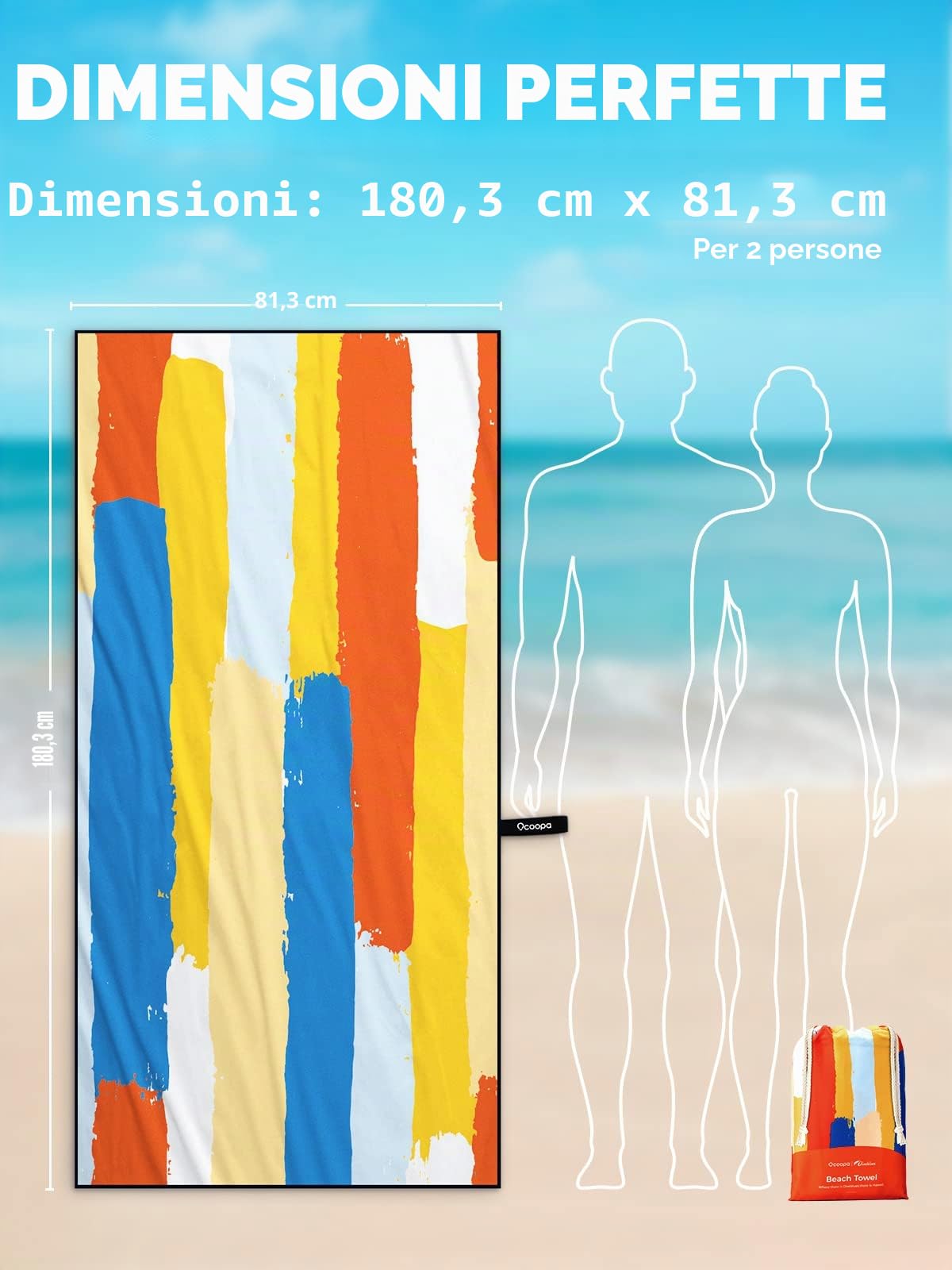 OCOOPA, Asciugamano da spiaggia in microfibra ad asciugatura rapida, extra large, 180,3 x 81,3 cm, non cattura la sabbia, super leggero, per piscina, campeggio, picnic, yoga, palestra, sport
