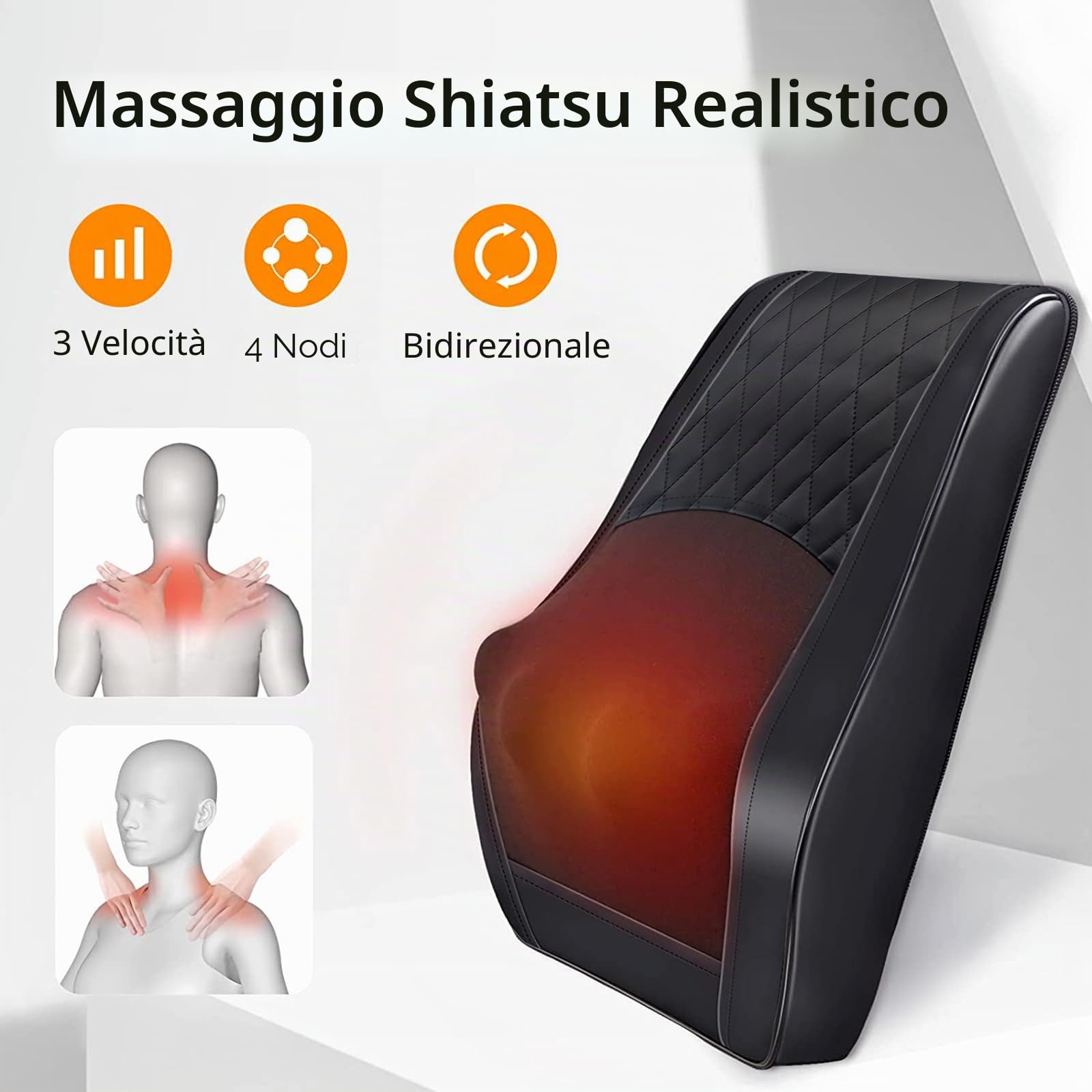 Massaggiatore Cervicale Riscaldante, Cuscino Massaggiante Shiatsu Allevia il Dolore Collo, Spalle e Schiena, Può Essere Utilizzato, Casa, Ufficio, Auto, Regalo Uomo, Donne, Familiari e Amici