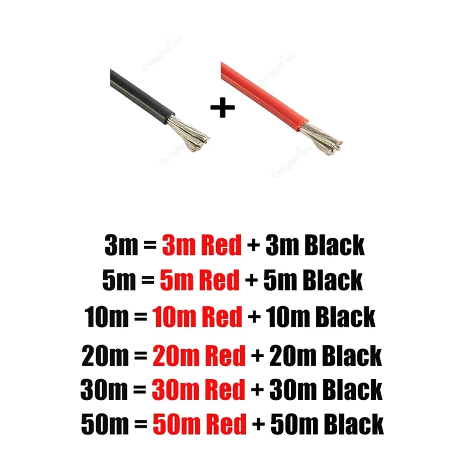 Solar-Kabel Photovoltaik-Kabelverlängerung, 4AWG 25MM2 Solarpanel-Photovoltaikkabel Silikondraht verzinntes Kupfer mehrfarbig mehrere Größen(Red and Black,50M-4 AWG 25MM2)