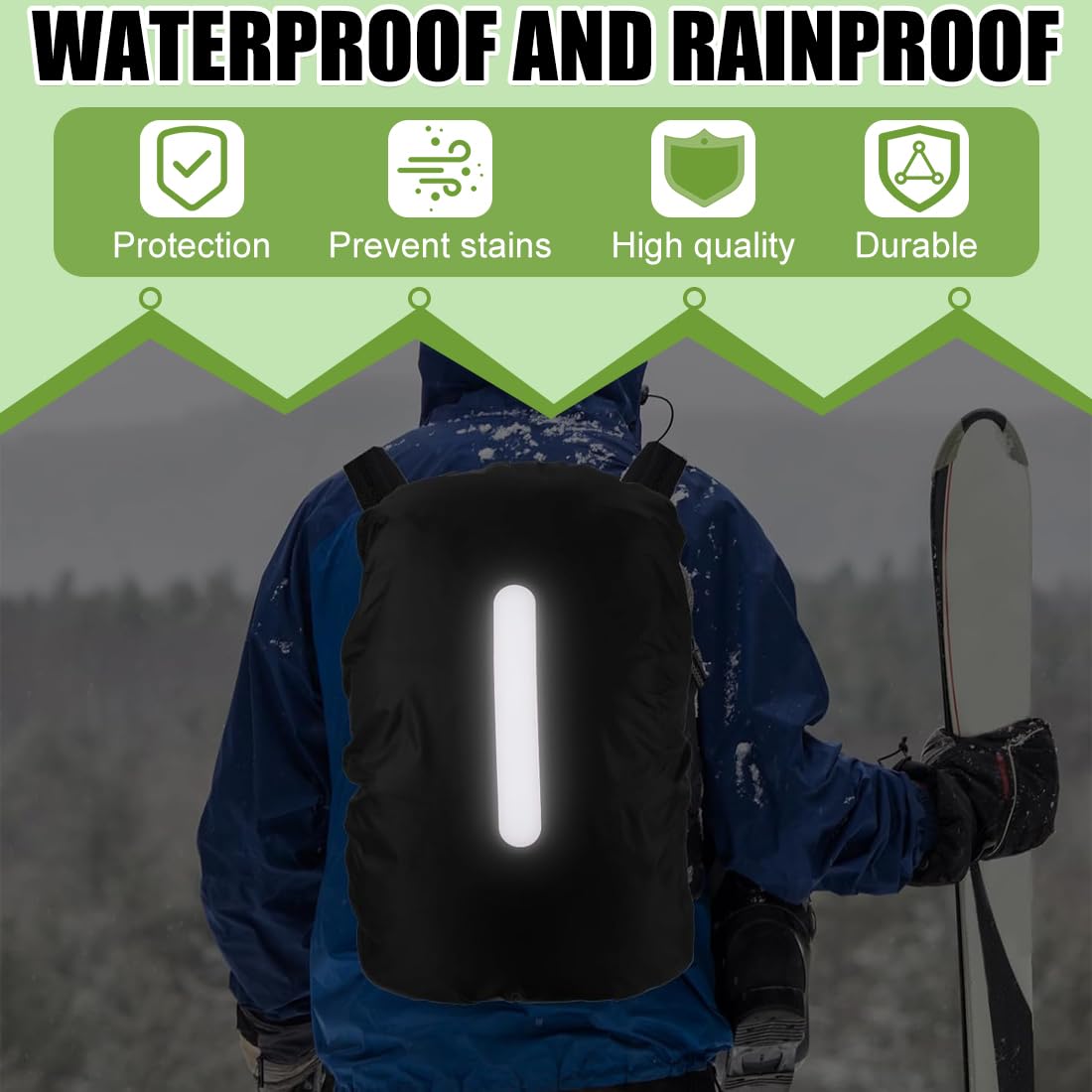 Parapioggia Zaino Impermeabile 45L con Strisce Riflettenti, Copertura Antipioggia per Escursionismo Campeggio Ciclismo