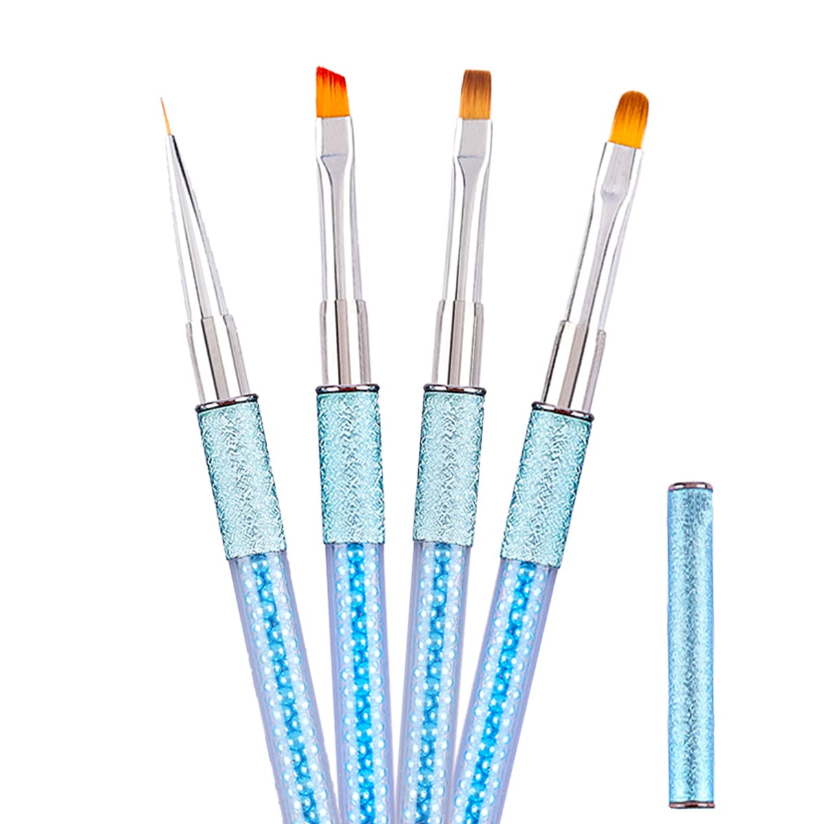 4 PCS Nail Art Brushes Set Professional Nail Polish Brush Acrilic Gel Nail Brush Set with Blue Pearl Nail Extension Gel Brush Builder Gel for Salon at Home DIY Manicure
