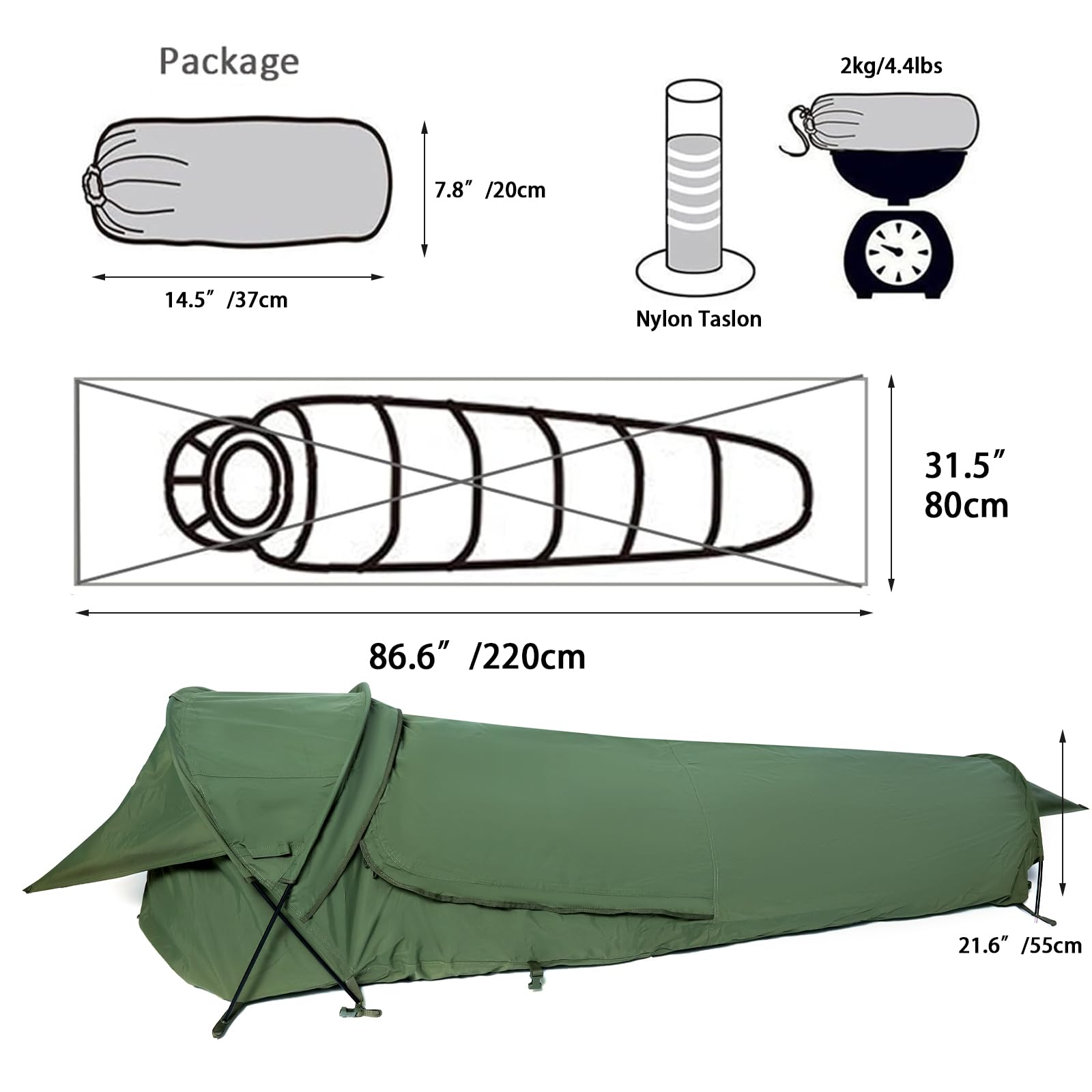 MT Militärisches Versteck Bivy Cover Stealth Kompaktes einpoliges Zelt für modulare Schlafsäcke mit Moskito-Insektennetz, wasserdicht, atmungsaktiv, Außenhülle, minimalistischer Unterschlupf
