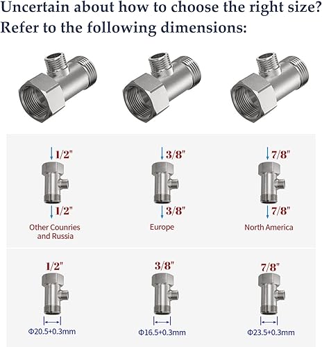 Miniatura 2 de BIGCOW Juego de accesorios de instalación de bidé, contiene adaptador en T de acero inoxidable de 78 pulgadas, cinta de teflón, placas de fijación