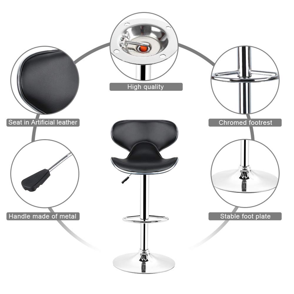 Juego de 2 taburetes con Respaldo y reposapiés de Altura Ajustable, Silla de Bar para Cocina y Comedor