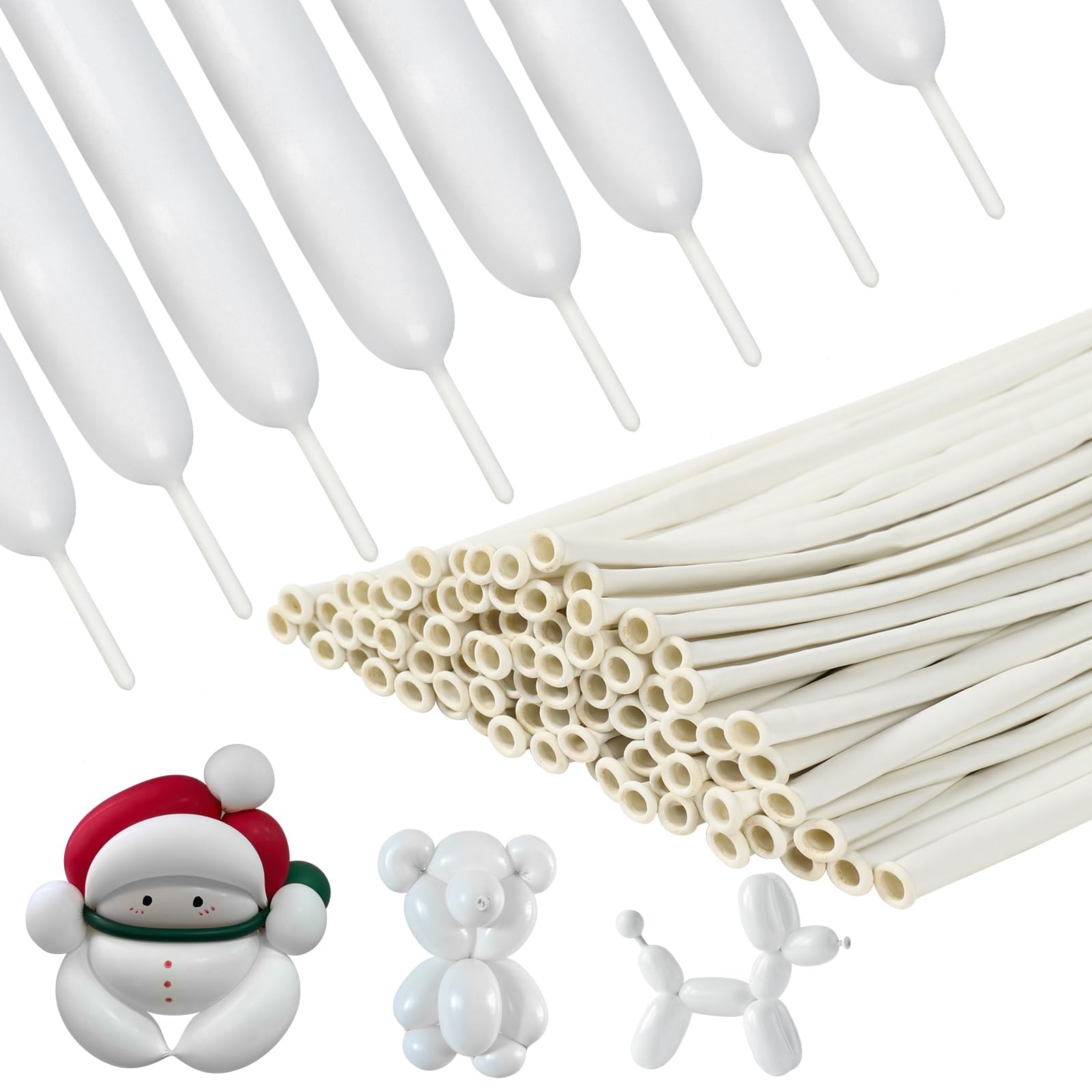 100PCS White Long Balloons for Modelling Kit, 260q White Long Balloons for Tying with Twisting DIY Animal Balloons Magic Shapes for 260 Baloons Ties, Birthday Party Decoration, Wedding Prom Clown Deco