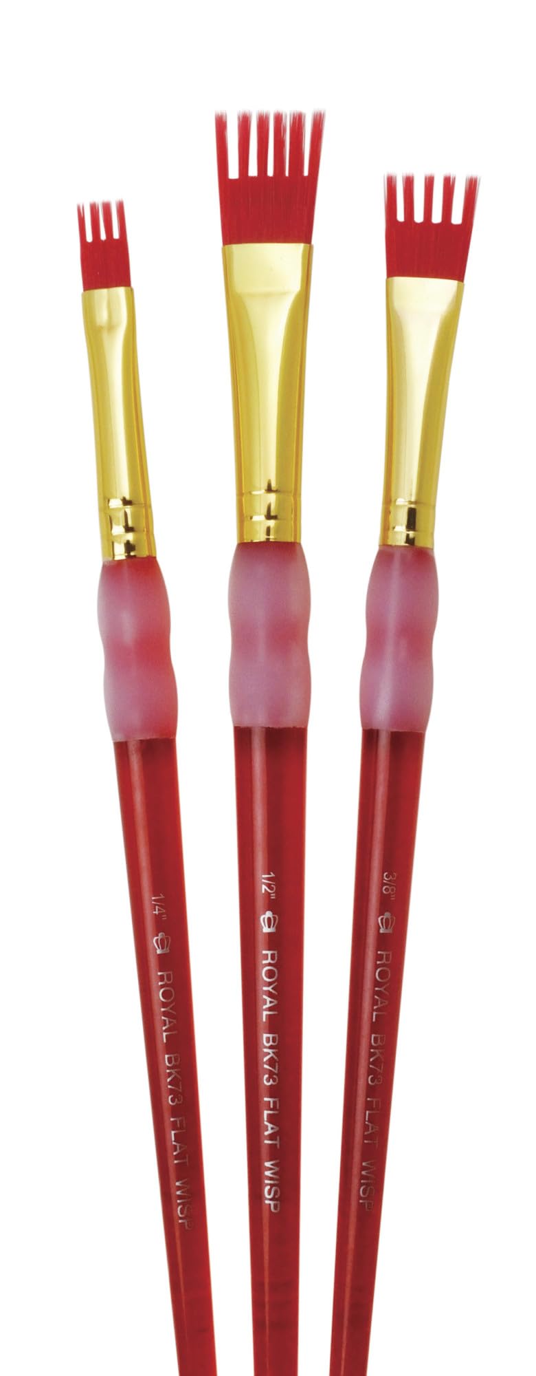 Royal Brush BK693 Big Kids Choice Flat Golden Taklon Hair Acrylic Plastic Wisp Brush Set, Red (Pack of 3), Assorted