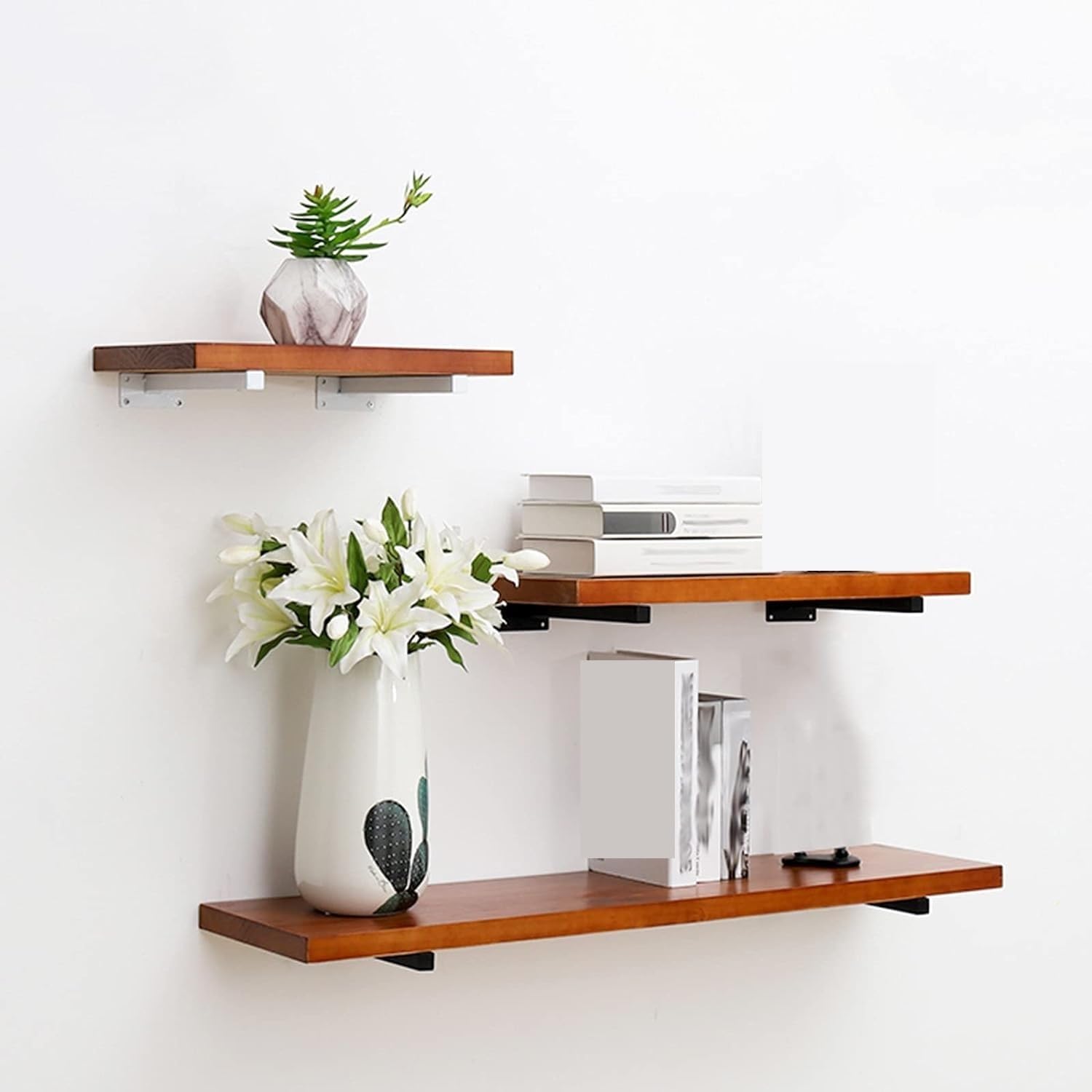 Heavy Duty Shelf Brackets,Wall Mounted Shelf Corner Brace,35cm/14in Rustic Industrial Wall-mounted Shelve Support Bracket, Square Floating Shelving Brackets,Black-15cm/5.9in(Color:White) ( Color : Bla