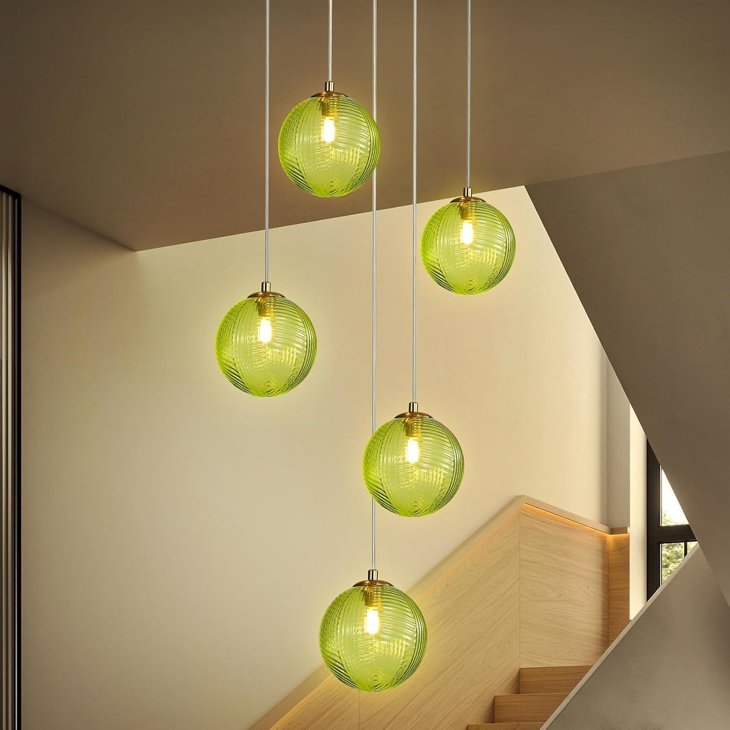 PLQWUJD Modern Chandelier Modern Adjustable Chandelier with Glass Balls - Linear Pendant Light for High Ceilings, Living Room, Corridors, Hotels & Spiral Staircases Elegant Interior Lighting Fixture