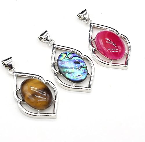 Miniatura 2 de LHJ 4 colgantes de piedra natural, exquisitos dijes ovalados de concha de piedra de cristal para hacer joyas, collares, pulseras, regalo, Piedra
