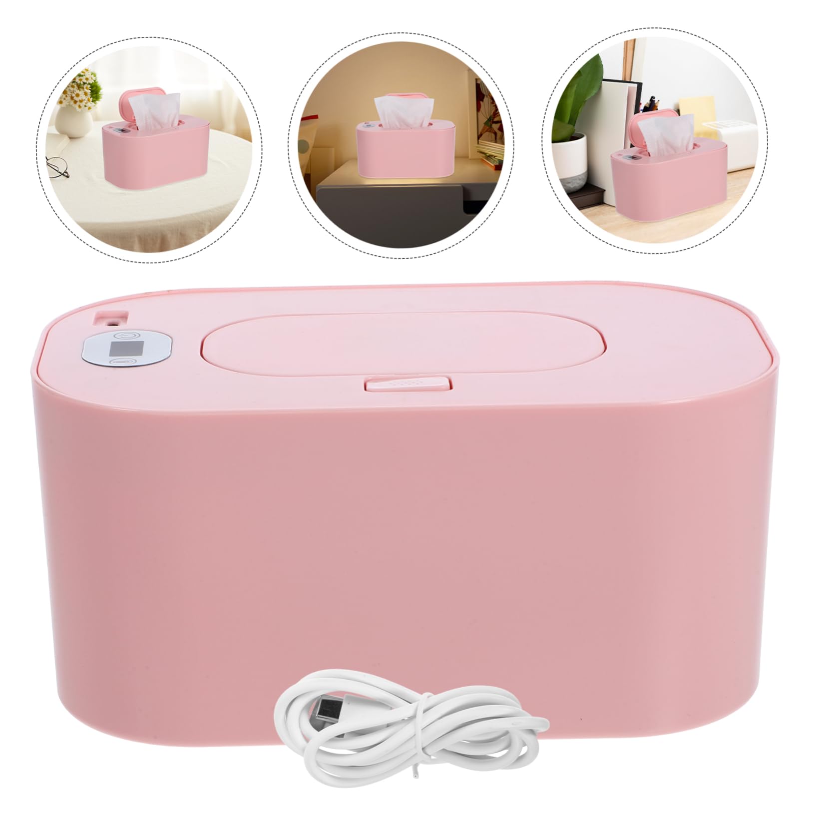 Healifty Calentador De Pañuelos Húmedos Para Ñiño Portátil Rosa, Capacidad 80 Toallitas, Termostato Ajustable, Bajo Consumo, Uso El Hogar y Viaje