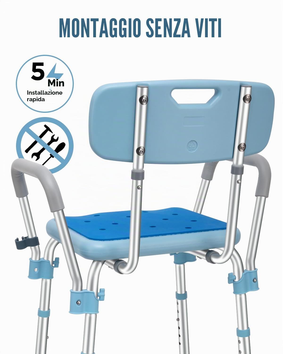 Sedia da doccia per doccia interna, panca da doccia per anziani e disabili, resistente sedia da bagno con braccioli e schienale, sedia da bagno per vasca da bagno, sedie da doccia per anziani