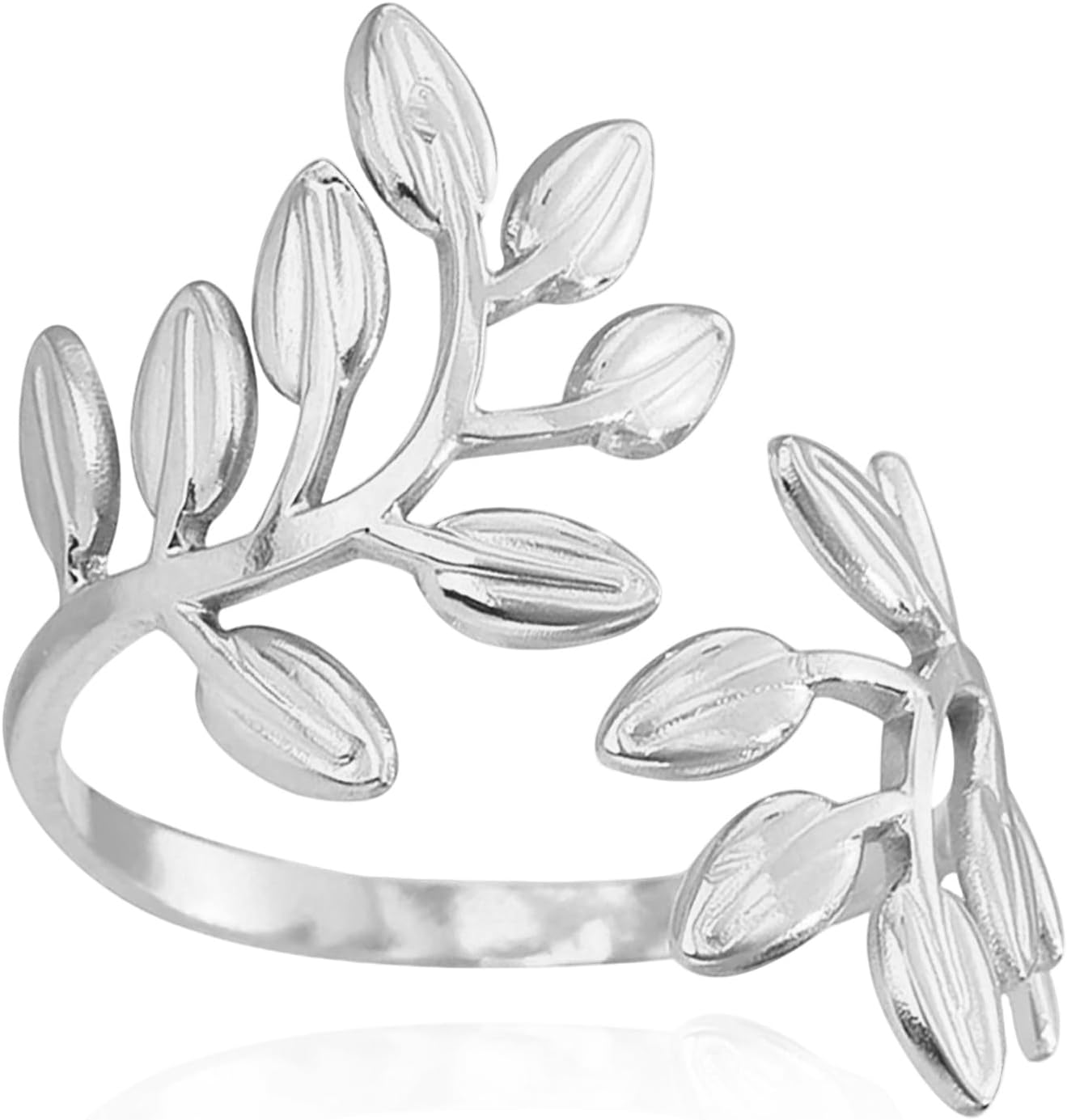 Stainless Steel Leaf Statement Ring for Women Adjustable Open Band Finger Rings Birthday Party Jewelry Gifts