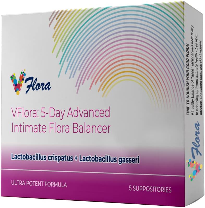 5-Day Vflora (Lactobacillus crispatus + L. gasseri) to Balance Intimate Flora. Nourish and Nurture Good Flora for Skin Health. Ultra Potent 100% Natural Vegan (5 Suppositories)