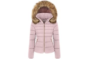 Women's Winter Quilted Puffer Jacket with Removable Faux Fur Hood