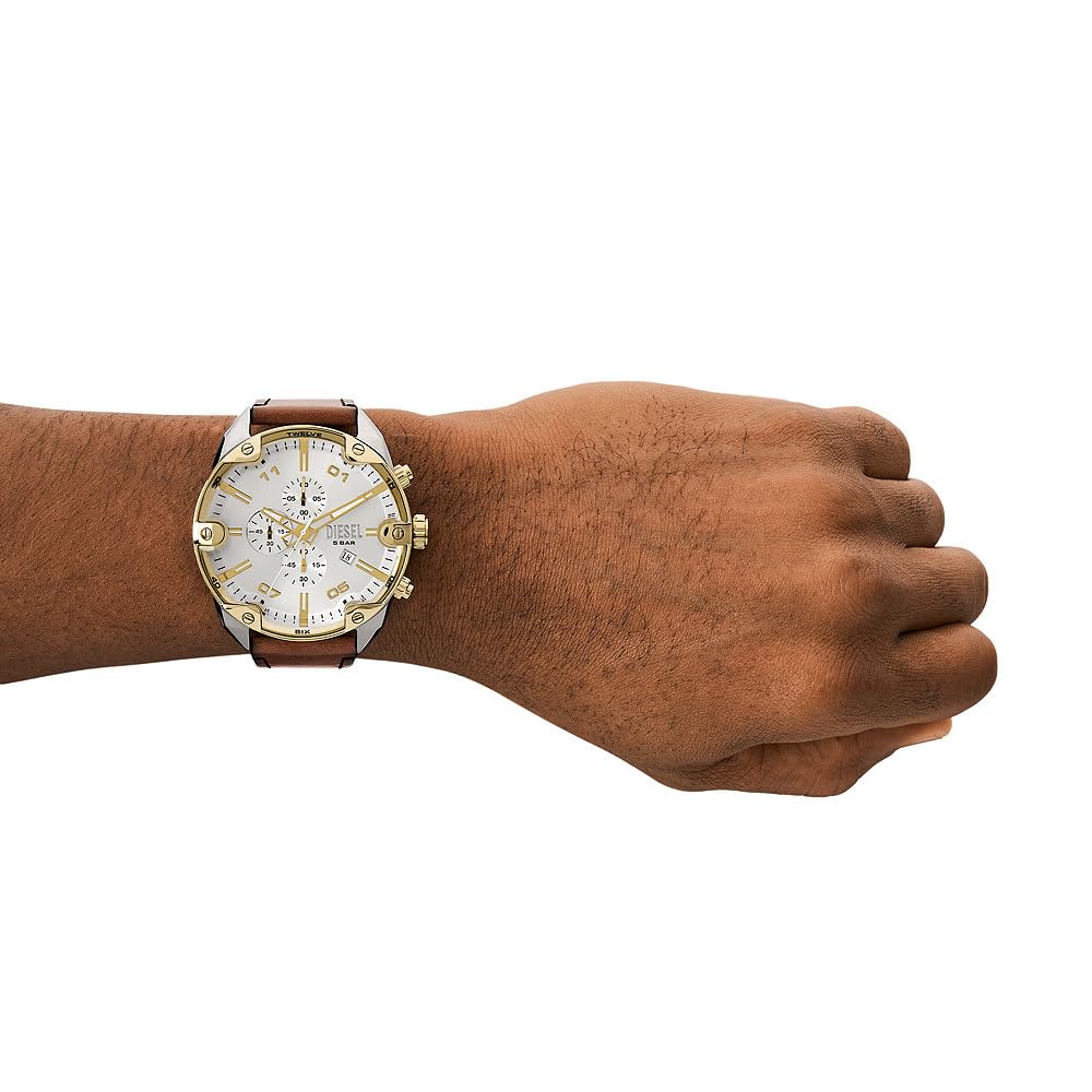 Diesel Orologio Analogico al Quarzo Uomo con Cinturino in Pelle DZ4665, Marrone e Argento