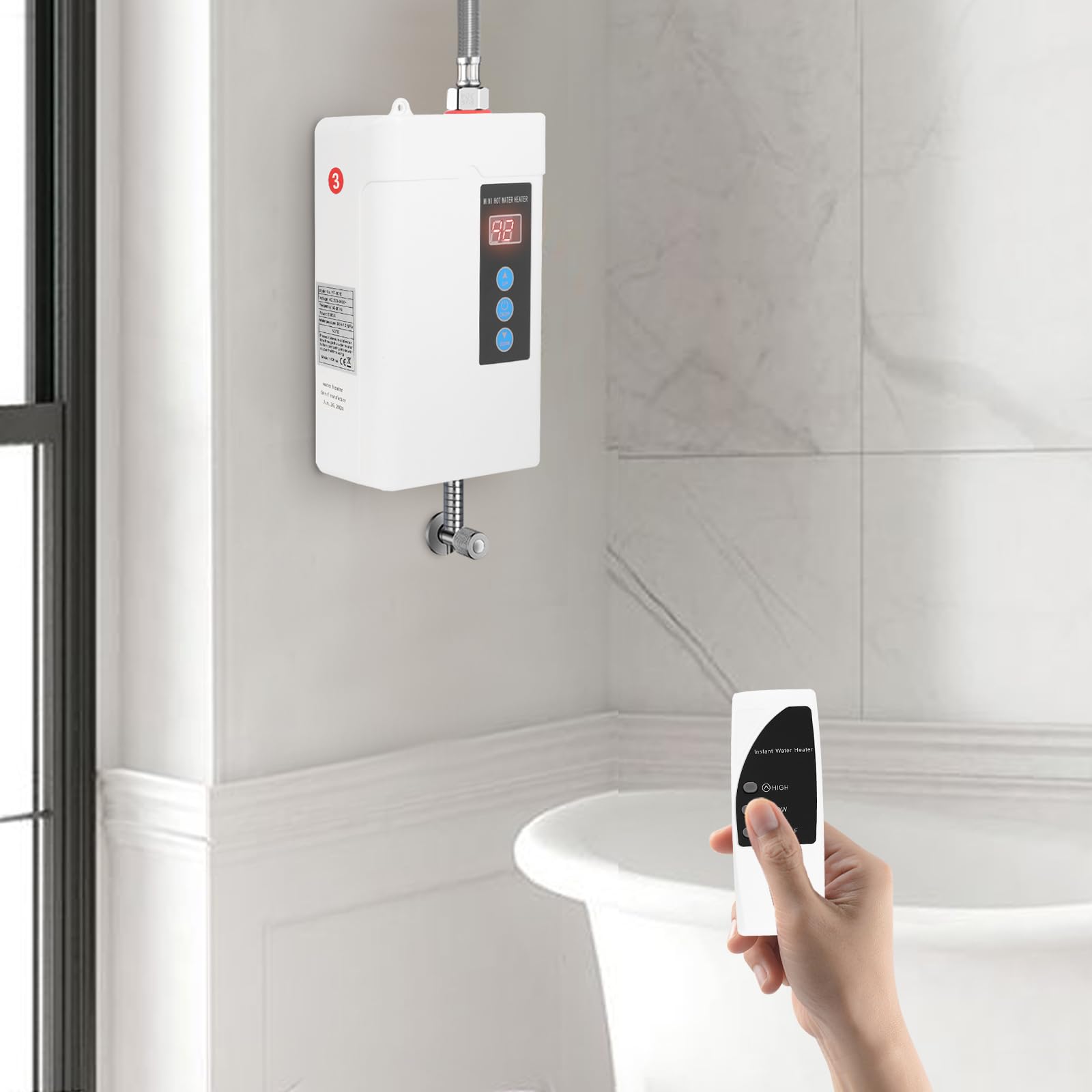 5000W Elektronischer Durchlauferhitzer Küche 30-55°C Warmwasserspeicher IPX4 Boiler 5L Untertischboiler Warmwasserboiler mit LED Bildschirm (Weiß)