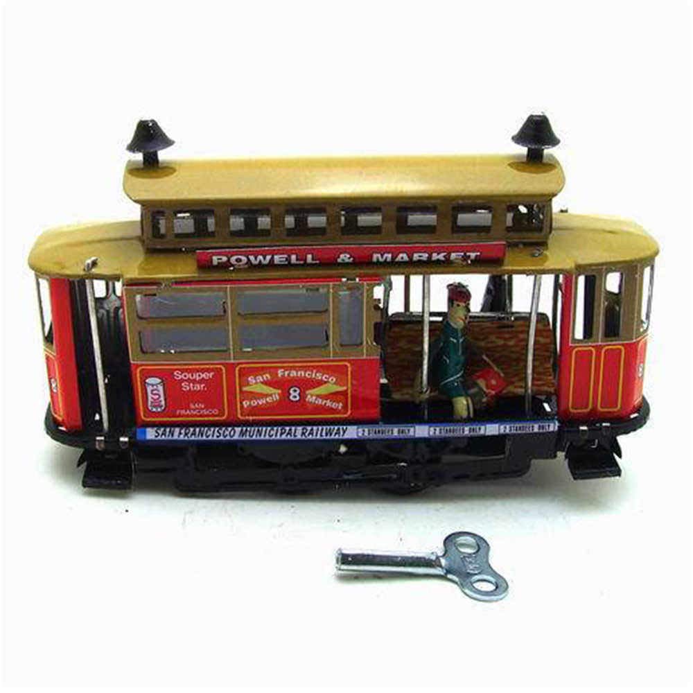 Charmgle Vintage Wind-up Tin Toy Double-decker Tram Toys Small Playthings Adult Collection Xmas Birthday Gifts Pub Home Decor Red - Image 3