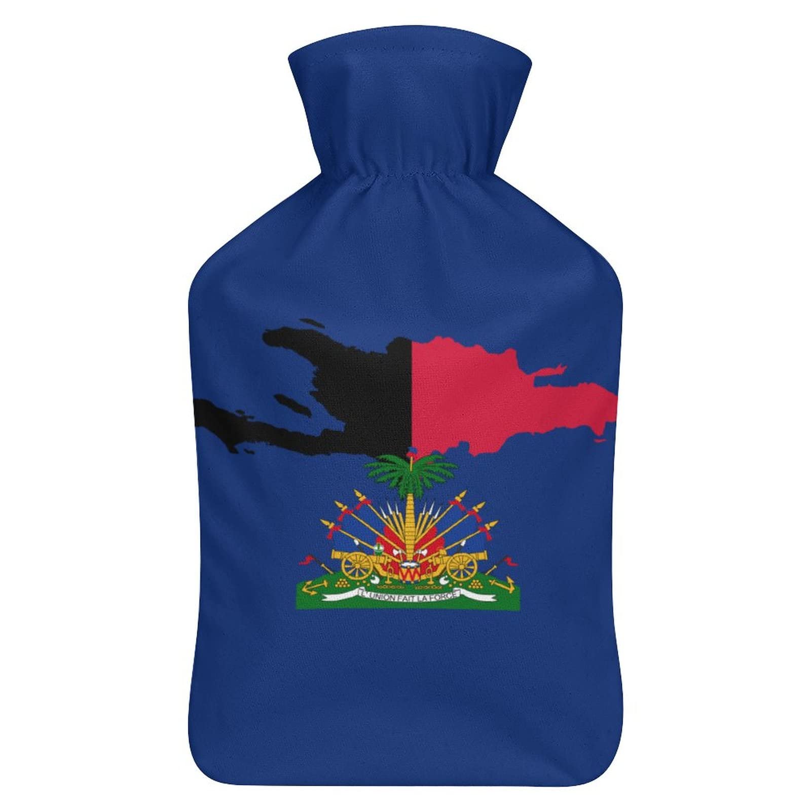 Flag Map of Haiti Printed Hot Water Bottle with Soft Plush Cover Rubber Water Injection Bag 1000ML