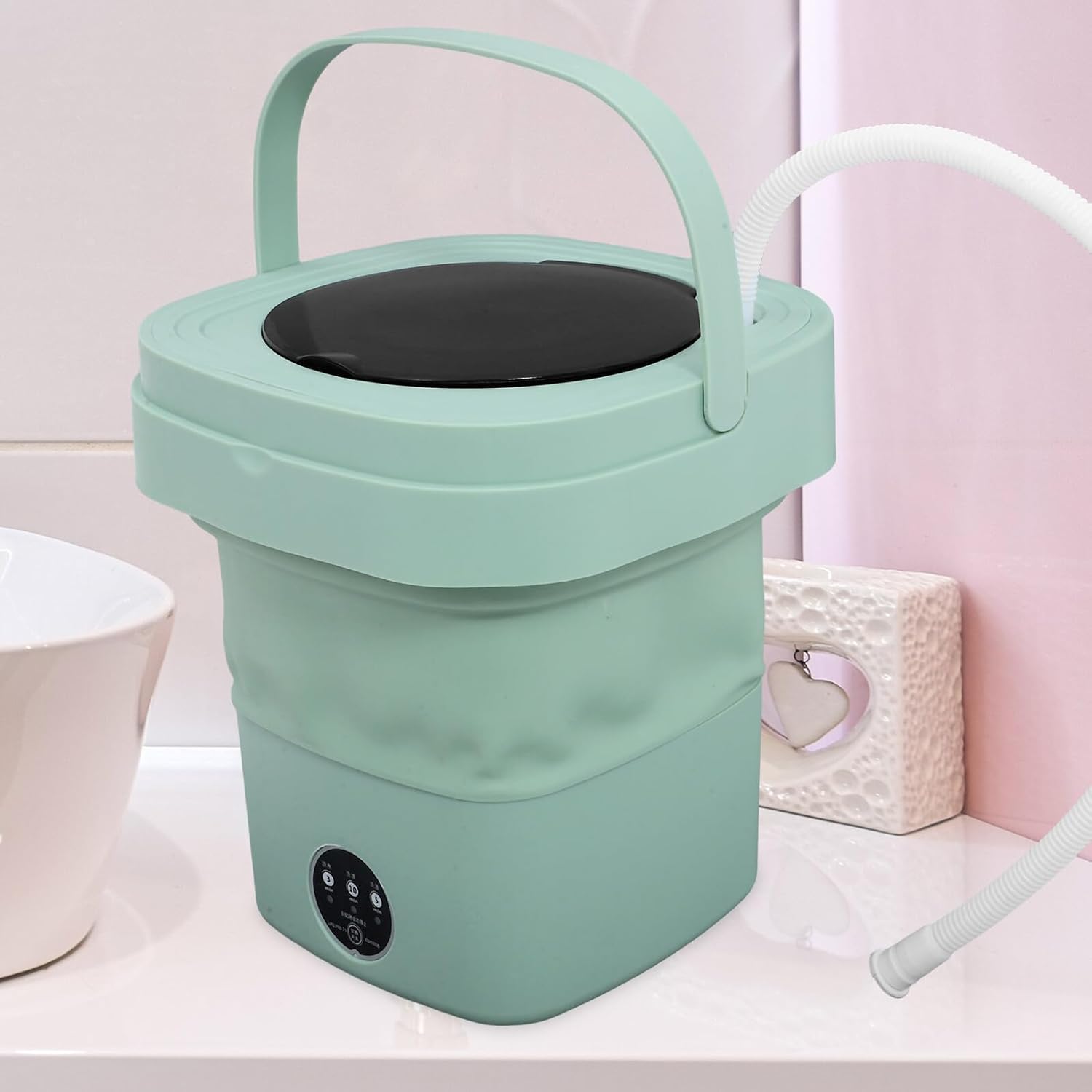 NUOBESTY Collapsible Mini Washing Machine Portable Washer with Drainage Basket and Multiple Modes Space-saving Foldable Design for Travel Dorm Apartment Laundry US Plug Compatible
