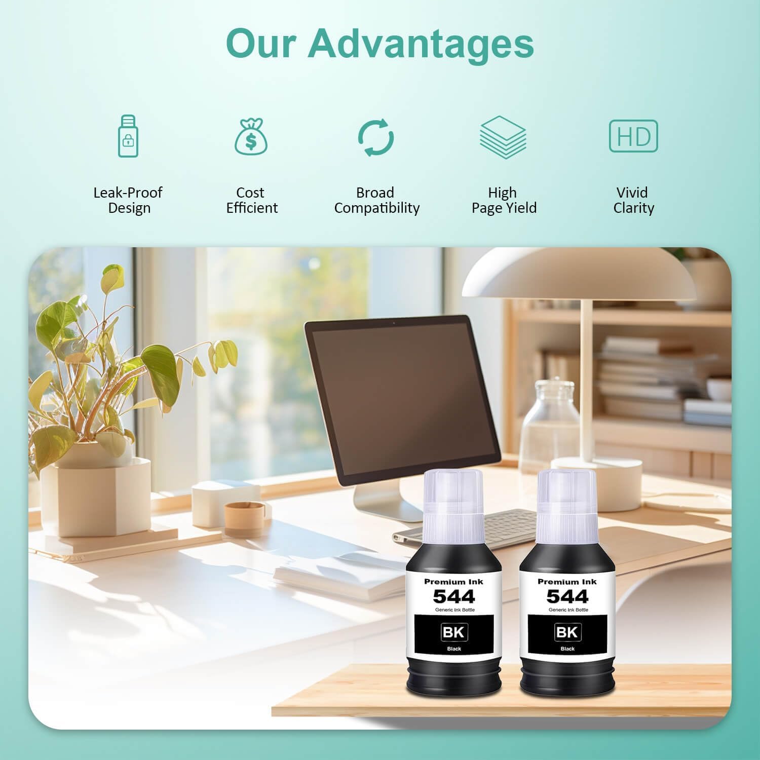 T544 544 Black Ink Refill Bottles Replacement for Eps T544120-2P 544 Ink Refill Bottles Compatible with L1210 L1250 L3110 L3150 L3210 L3250 L5190 L5290 Printers