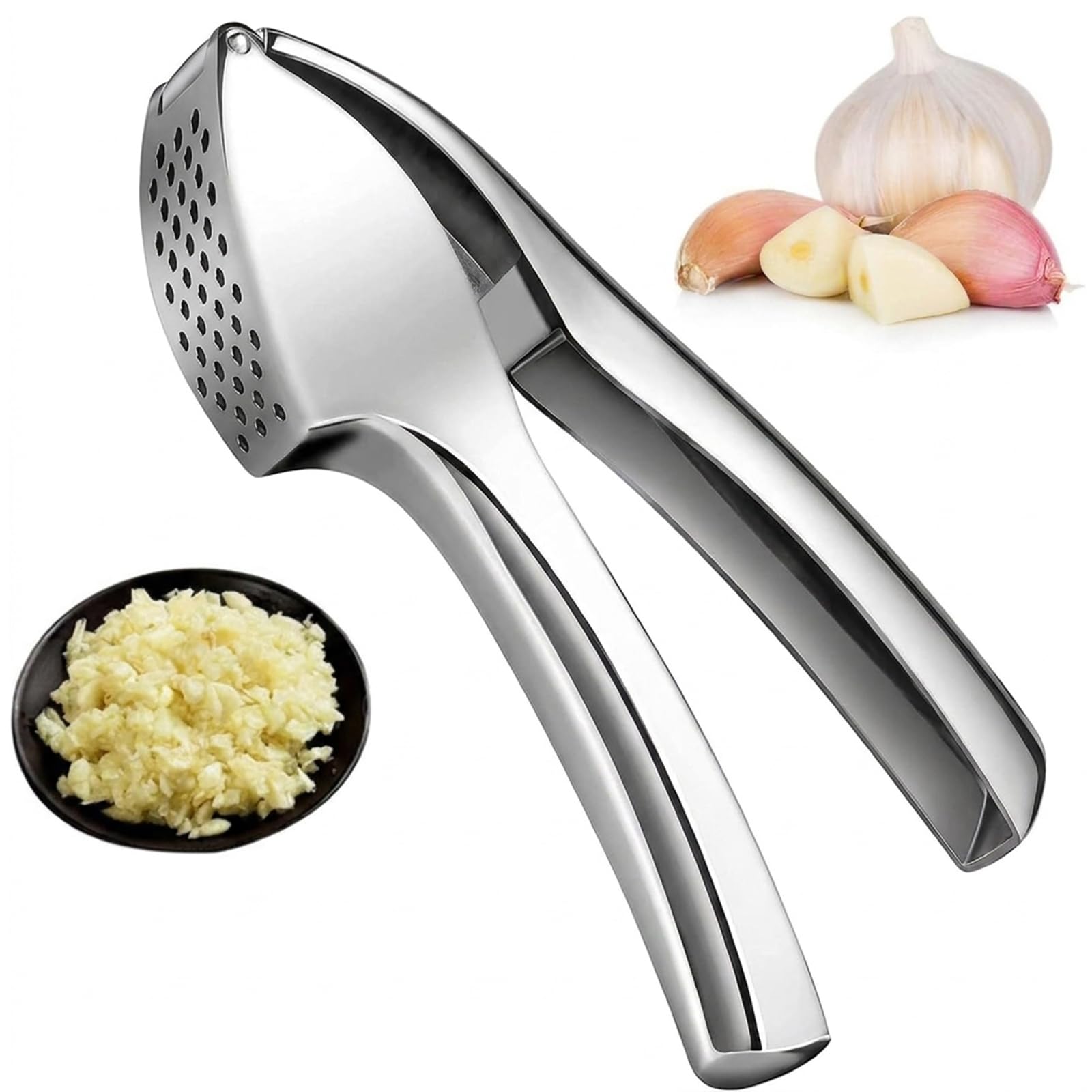 Prensa de ajos premium de acero inoxidable – Triturado de ajo y jengibre sin esfuerzo – Ergonómica, duradera, apta para lavavajillas, ideal para cocinas domésticas