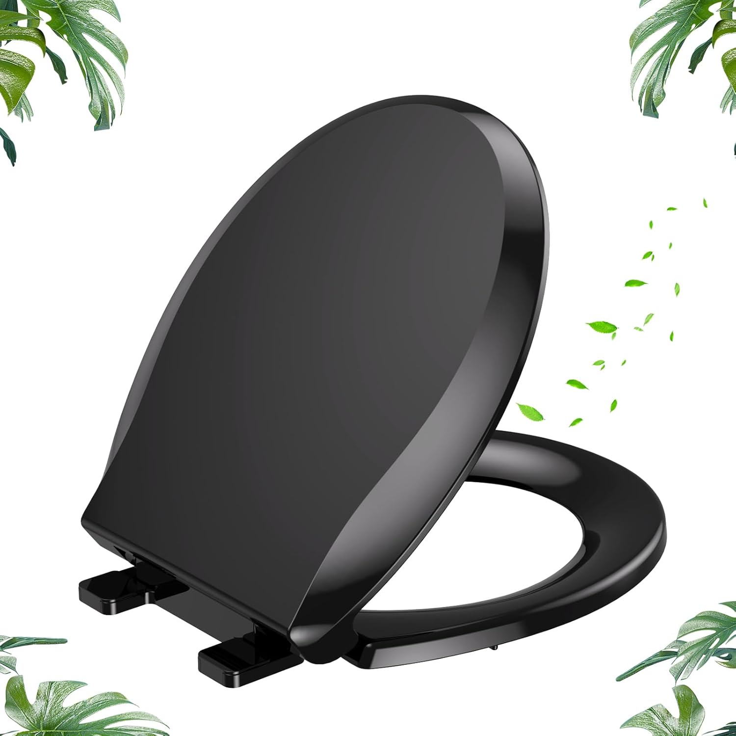 YASFEL Standard Universal elongated Toilet Seat,Soft Close,Ergonomic Toilet Bowl Seat,Fits for Standard elongated with Thickened Plastic Lid (18.5'', Black)
