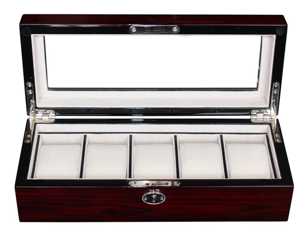 Elegant 5 Piece Lacquer Cherry Wood Rosewood Watch Box Display Case High Gloss Organizer Jewelry Box by TimelyBuys (B00XJP6JU8) Amazon Price History, Amazon Price Tracker