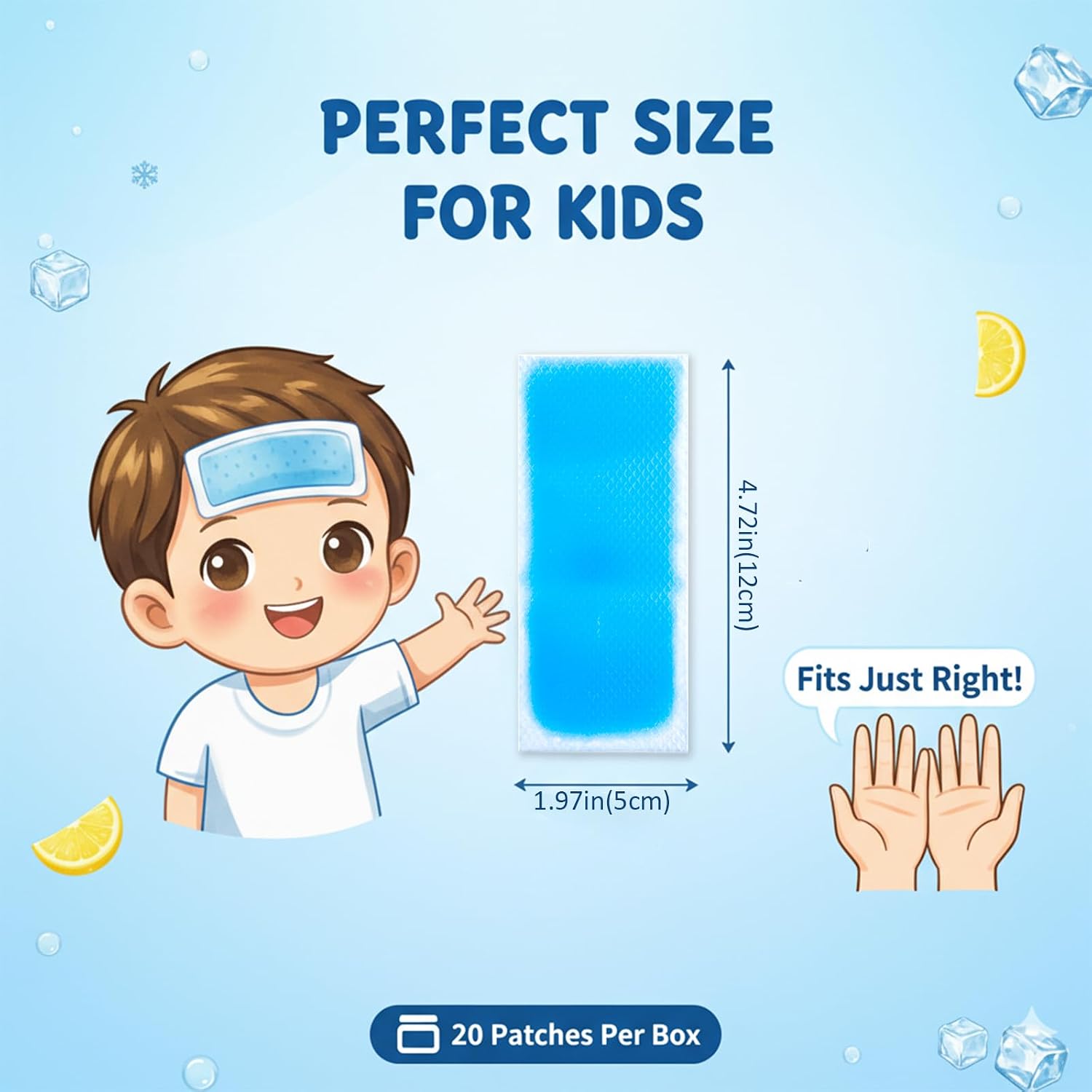 20 Sheets Cooling Fever Patch for Kids,Cooling Forehead Strips Cooling Gel Pads for Baby Children Adult, Forehead Fever Cool Pads