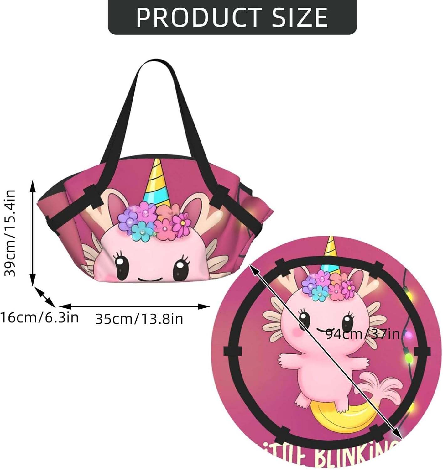 Cute Axolotl Pattern Foldable Camping Tote Bag Picnic Blanket Bag Portable Beach Mat Tote Waterproof Outdoor Picnic Mat Carry Bag