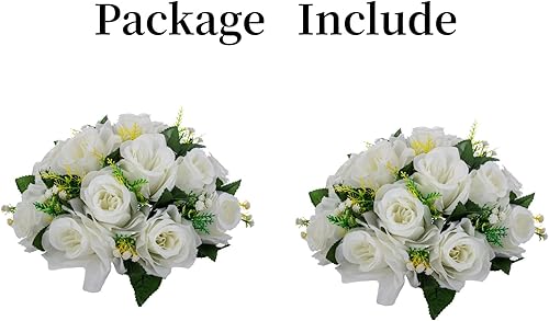 Miniatura 6 de LANLONG 2 ramos de flores falsas, 15 cabezas de rosas de plástico con base, flores artificiales para ramos de boda, centros de mesa, fiesta, día de