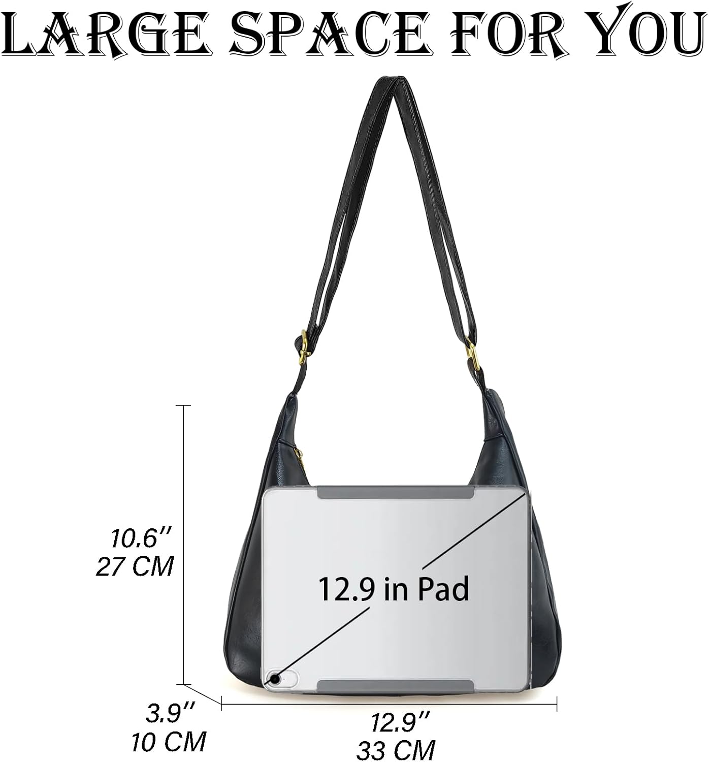 Vegan Leather Hobo Bags for Women Soft Slouchy Shoulder Handbag Zipper Work Tote Travel Purses