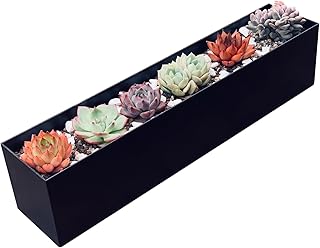 Modern Metal Steel Trough Planter - Rectangle Black Planters for Indoor ...
