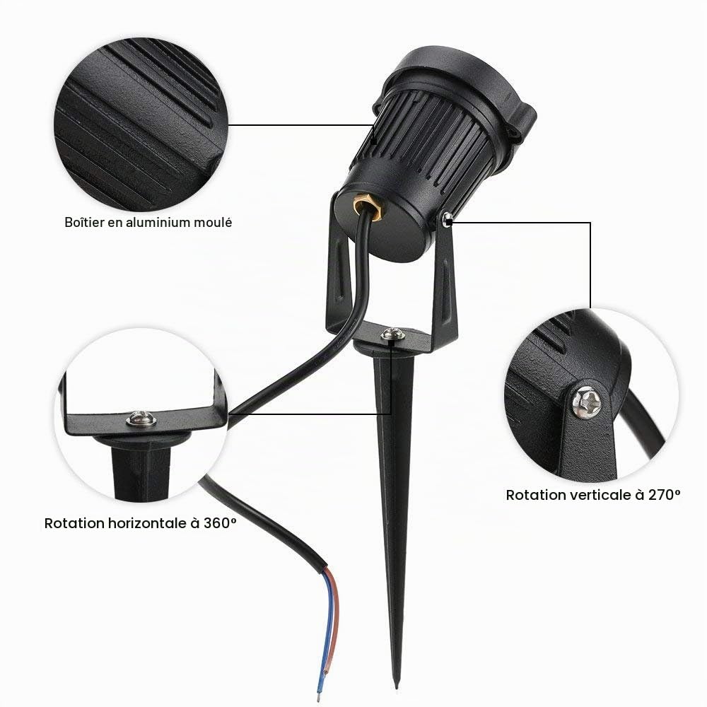 Lot de 10 Spot LED Cob 5W 220V Spots Jardin Orientables avec Piquet Luminaires Extérieur Jardin Terrasse