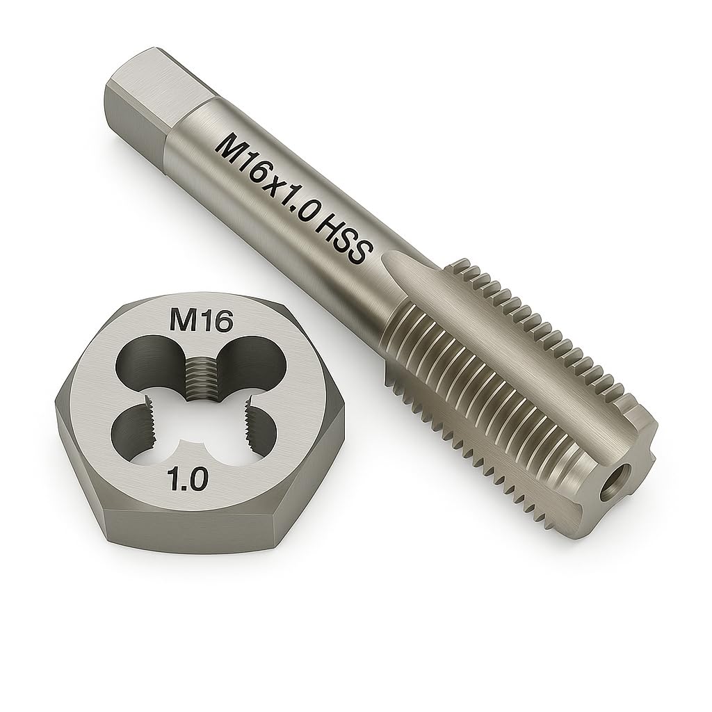 M16x1.0 Metric Tap and Die Set Right Hand HSS Tap &amp; GCr15 Hex Die for Metal Thread Repair