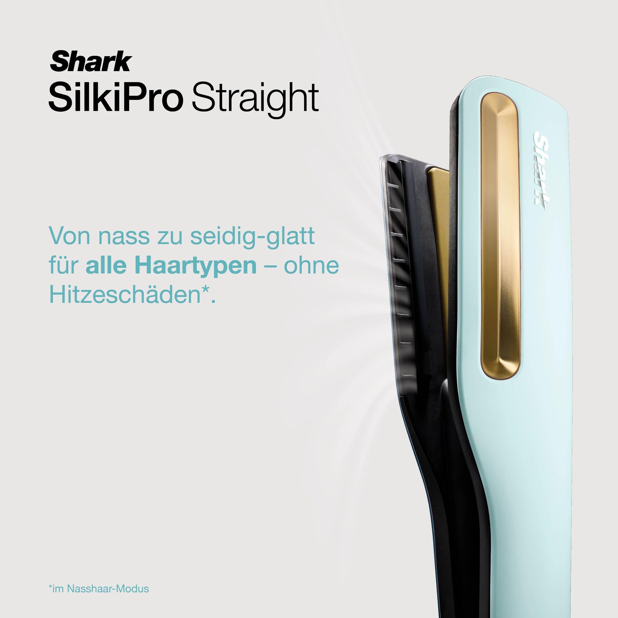 Shark SilkiPro Straight Glätteisen + Haartrockner in einem mit hitzebeständiger Aufbewahrungsbox – Turquoise Wave [HT401EUBL]