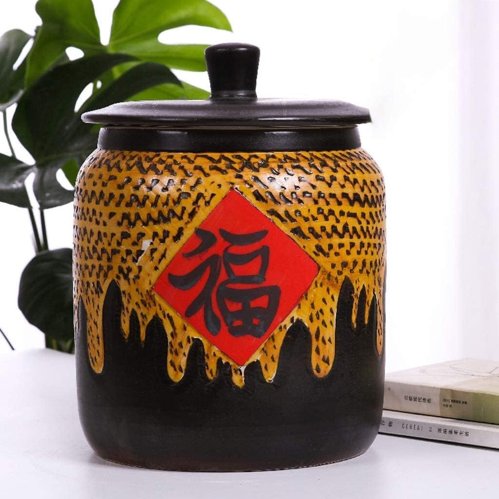 Food Storage Containe Rice Storage Containe Food Dispensers Ceramic Rice Bucket with Hand Drawn Large Capacity Sealed Tank with Lid Creative Kitchen Decoration Unique Gift (Size : 5KG)