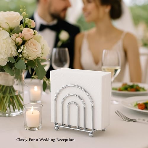 Miniatura 8 de Servilletero cromado  Servilletero decorativo de metal para encimera de cocina, mesa de comedor o uso al aire libre  Diseño de acero resistente al