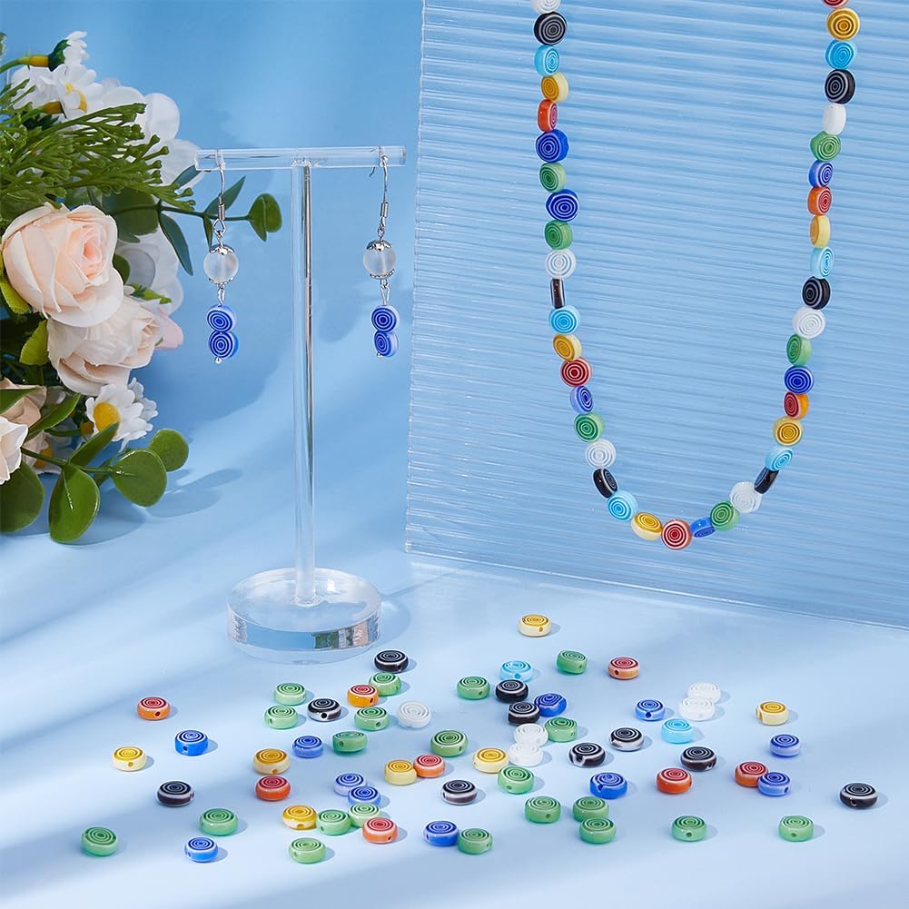 DICOSMETIC 120Pcs Millefiori Glass Bead Bulk 8mm Flat Lampwork Beads Round Handmade Mosaic Stripe Loose Spacer Bead for Jewelry Making Earring Bracelets Necklaces DIY Crafts - Image 5