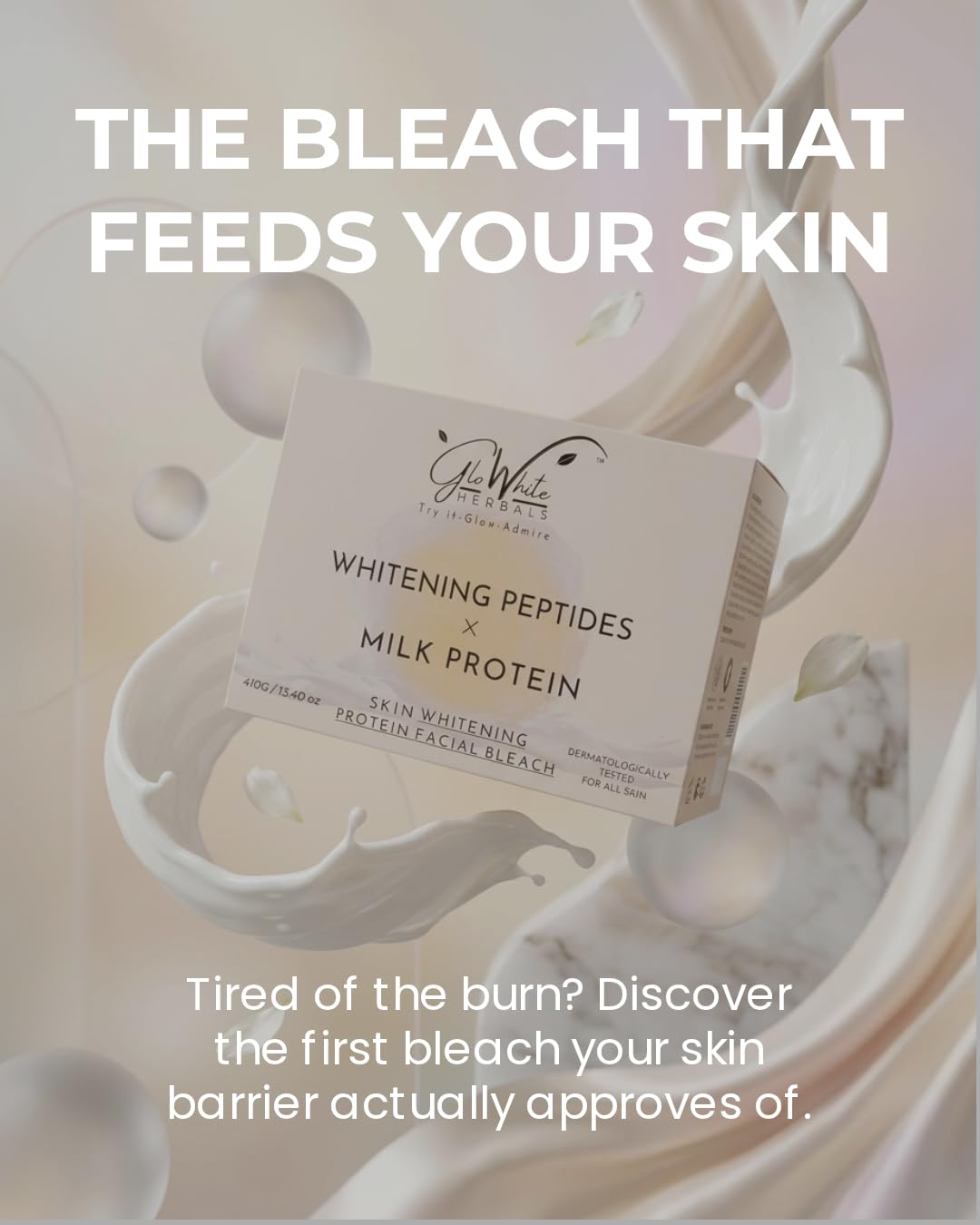 GloWhite Herbals Advance Skin Whitening Bleach For Face | 1st Dermatologically Tested No-Itching Gentle Bleach For Women | Enriched With Milk Protein & Whitening Peptides | With Pre Cream & Post Serum | 410g 3