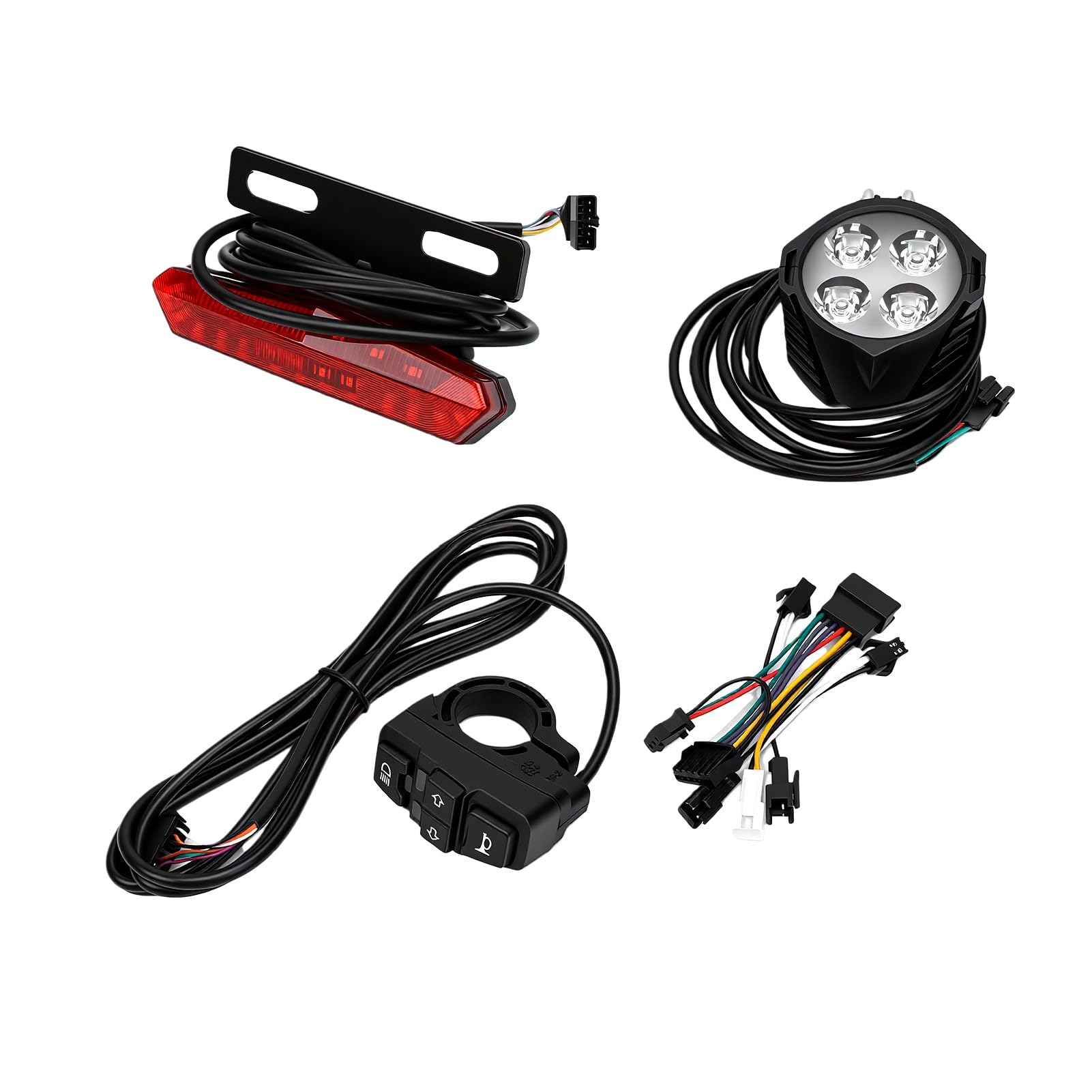 Cryfokt Juego de Luces para Bicicleta para Conducción Nocturna, Luz Trasera LED con Interruptor de Control del Manillar, 4 Potentes Bombillas LED, Juego de Luces para Bicicleta Eléctrica