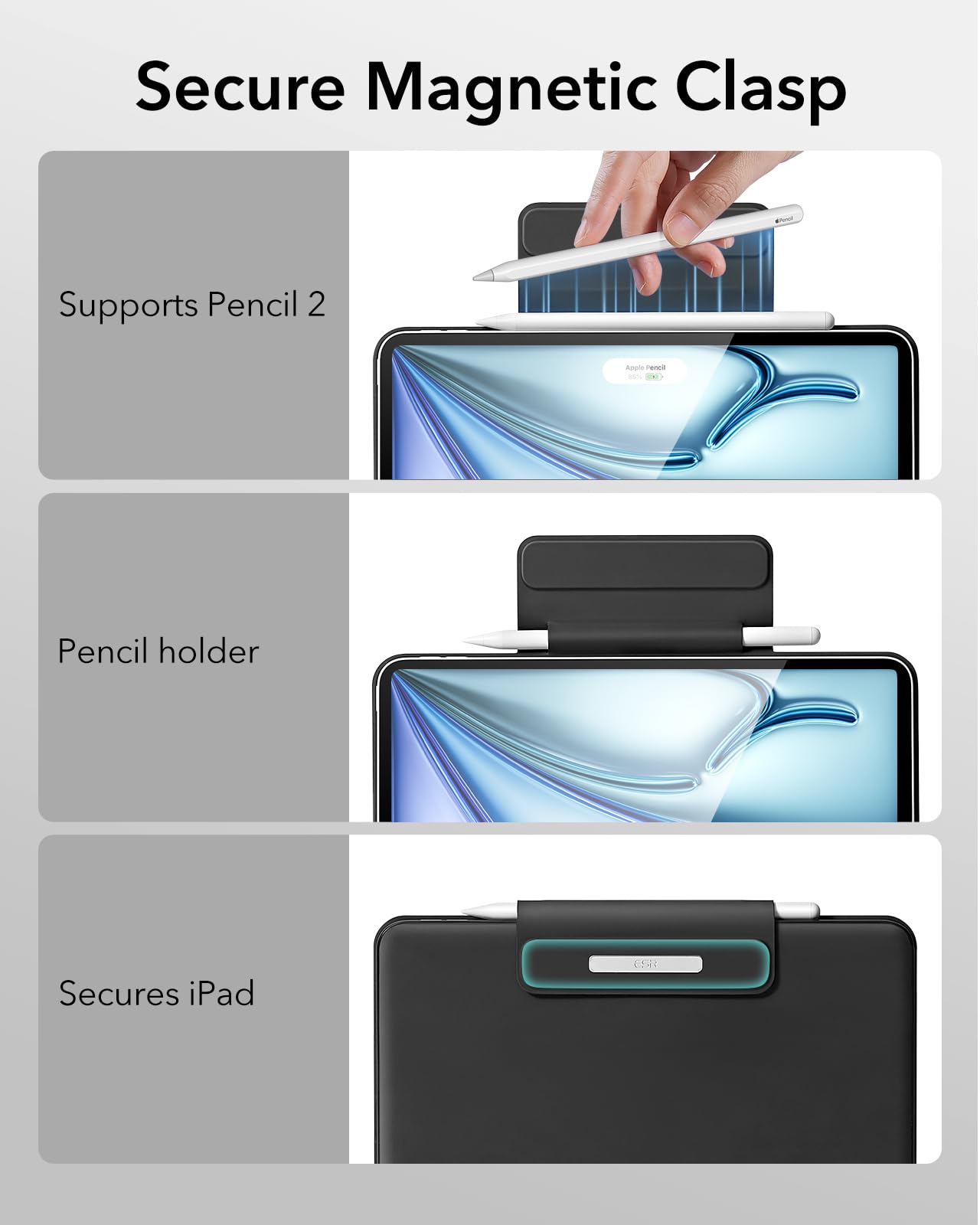 ESR iPad Air 13 Inch Case Keyboard (M3/M2, 2025/2024) & iPad Pro 12.9 inch (3/4/5/6th Gen) Magic Keyboard, Easy-Set Floating Cantilever Stand, Precision Multi-Touch Trackpad, Rebound Series, Black