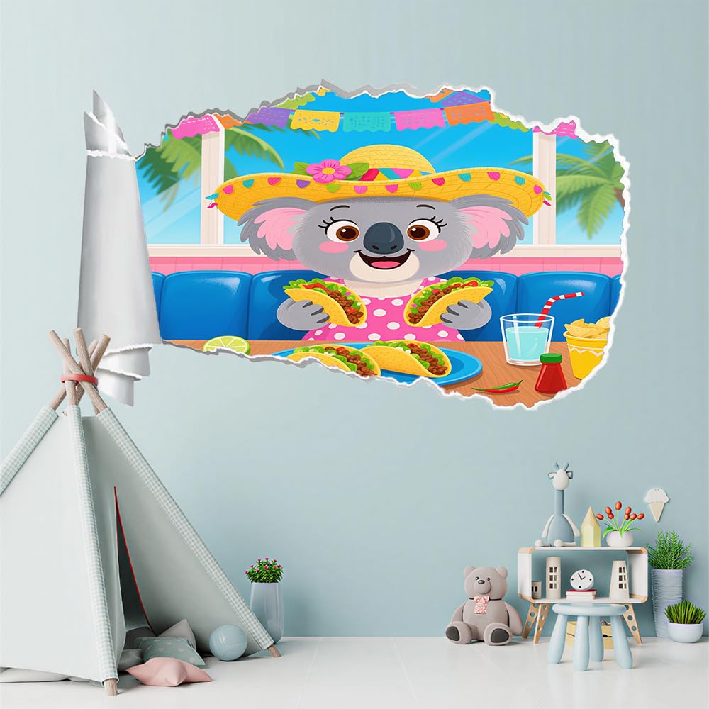 Adesivi Murali 3D Fracassato Animali Koala Decorazione Domestica Smontabile Del Tatuaggio Della Parete Bevande E Cibo Decalcomanie Impermeabili For Baby Room Wall Decor