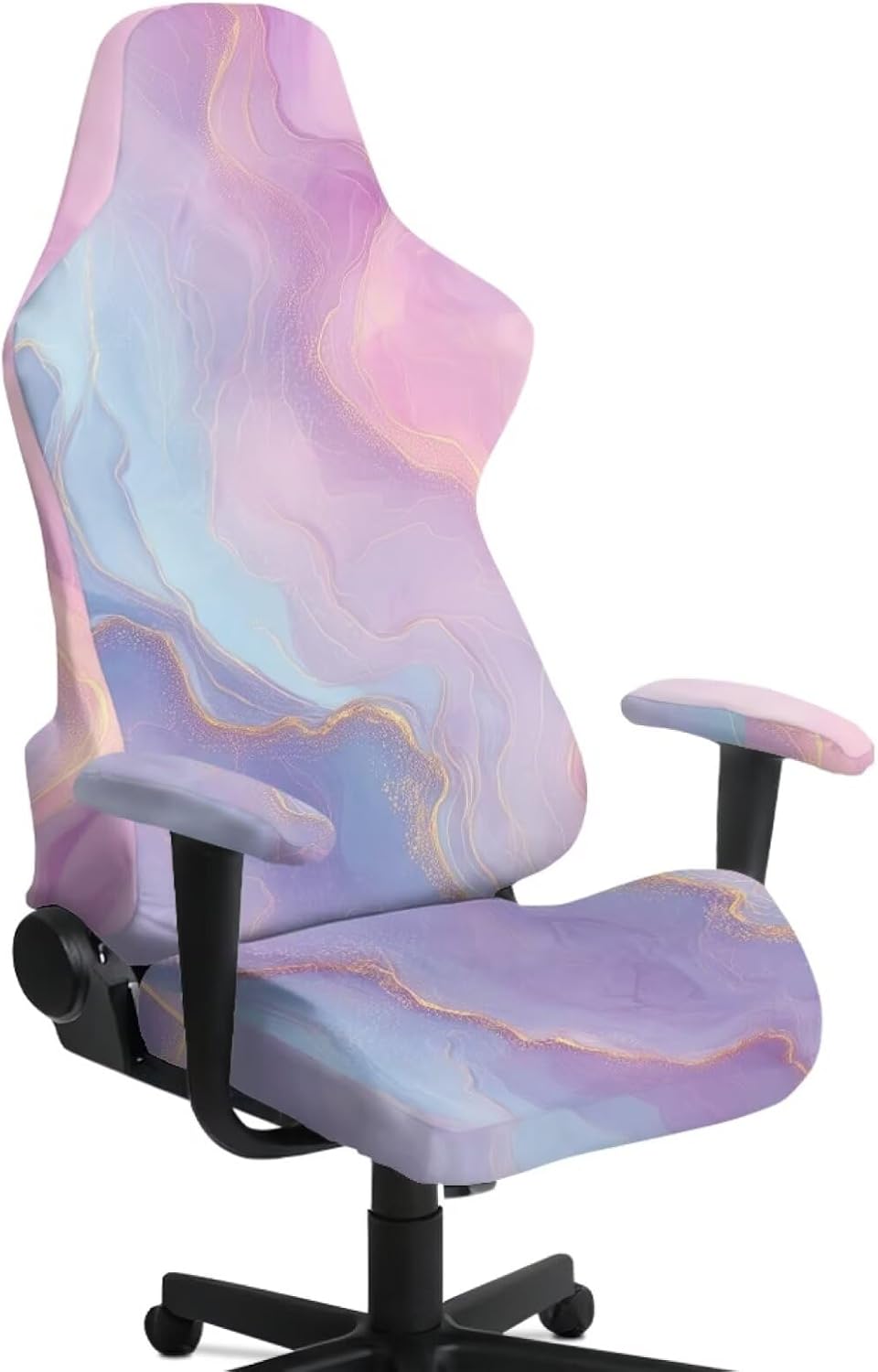 Gaming Chair Covers with Zipper, Machine Washable Ergonomic Office Chair Slipcover, Anti-Scratch Dust Protection Stretchable Seat Slipcover with Arms Covers, Pink Violet Blue Marble